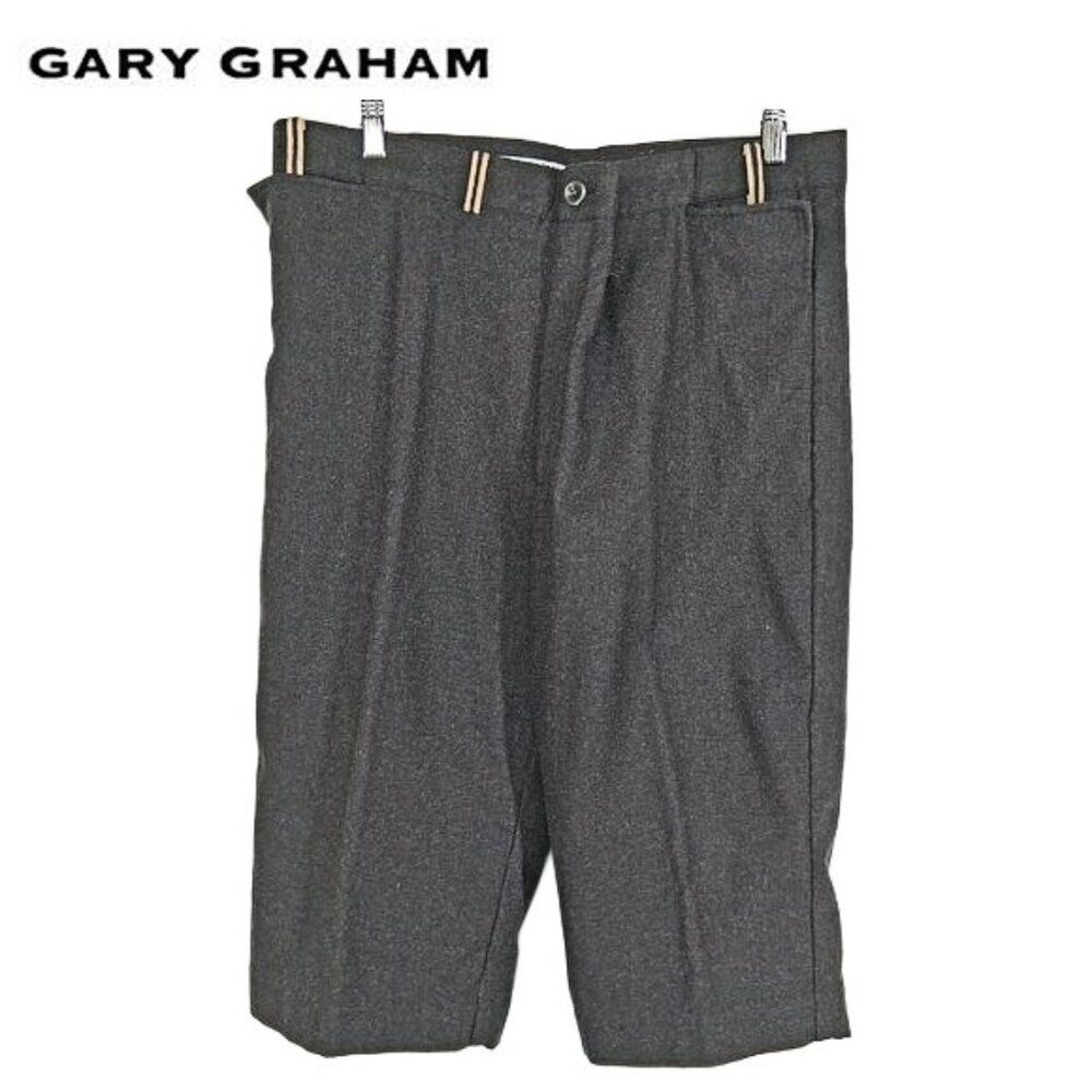 GARY GRAHAM Gray Merino Wool Fold Over Waist Leather Trim Avant Garde Pants 6